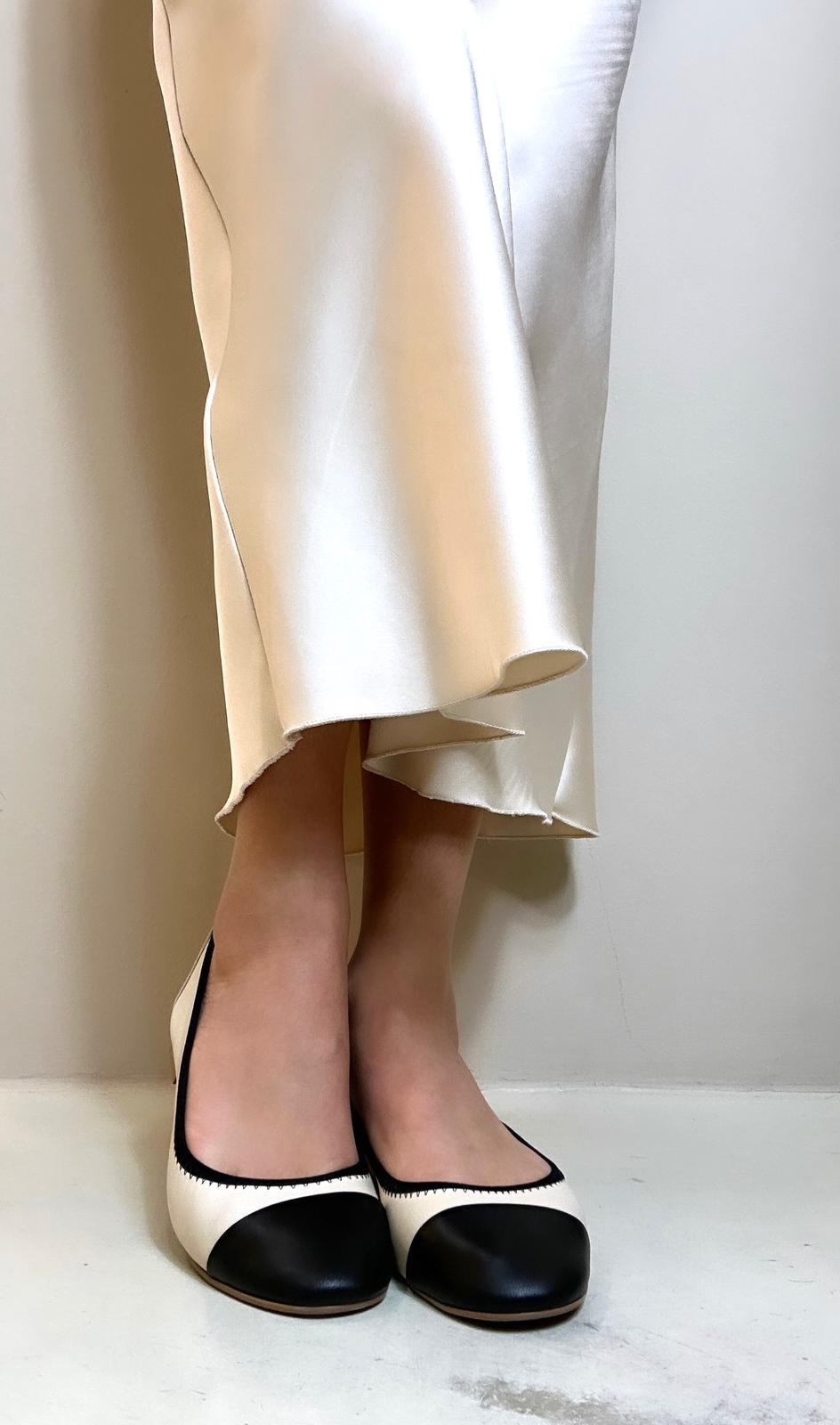 Shaddy Ballerina donna in pelle bicolore beige e nero