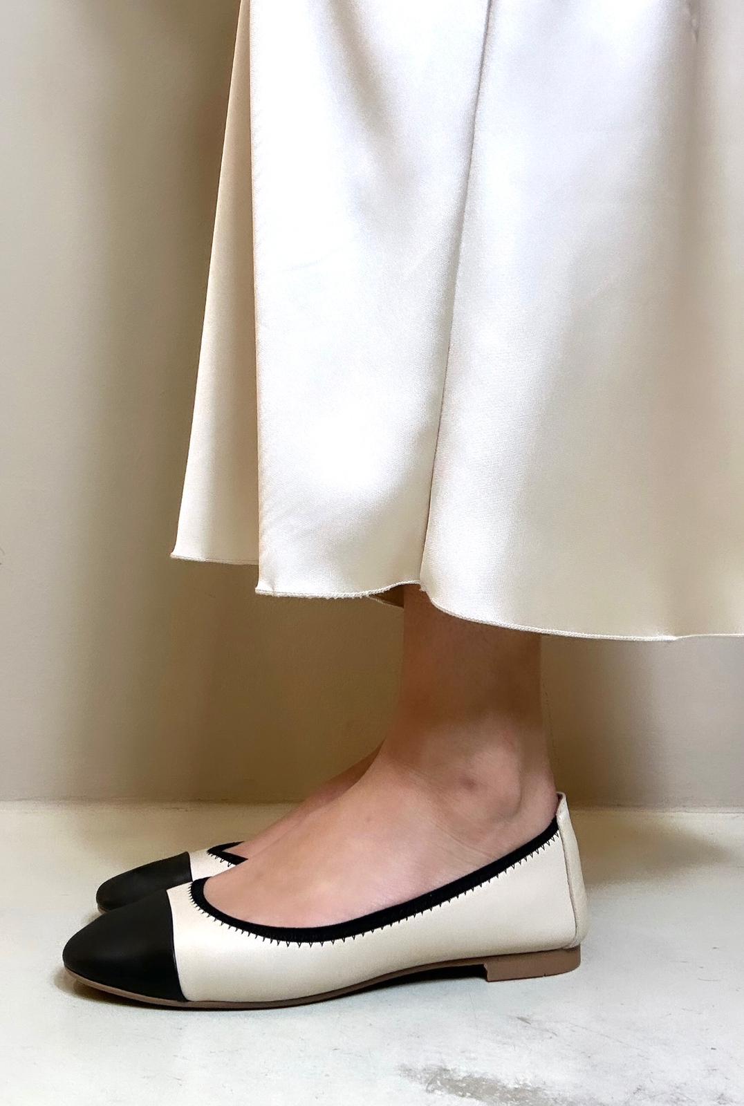 Shaddy Ballerina donna in pelle bicolore beige e nero