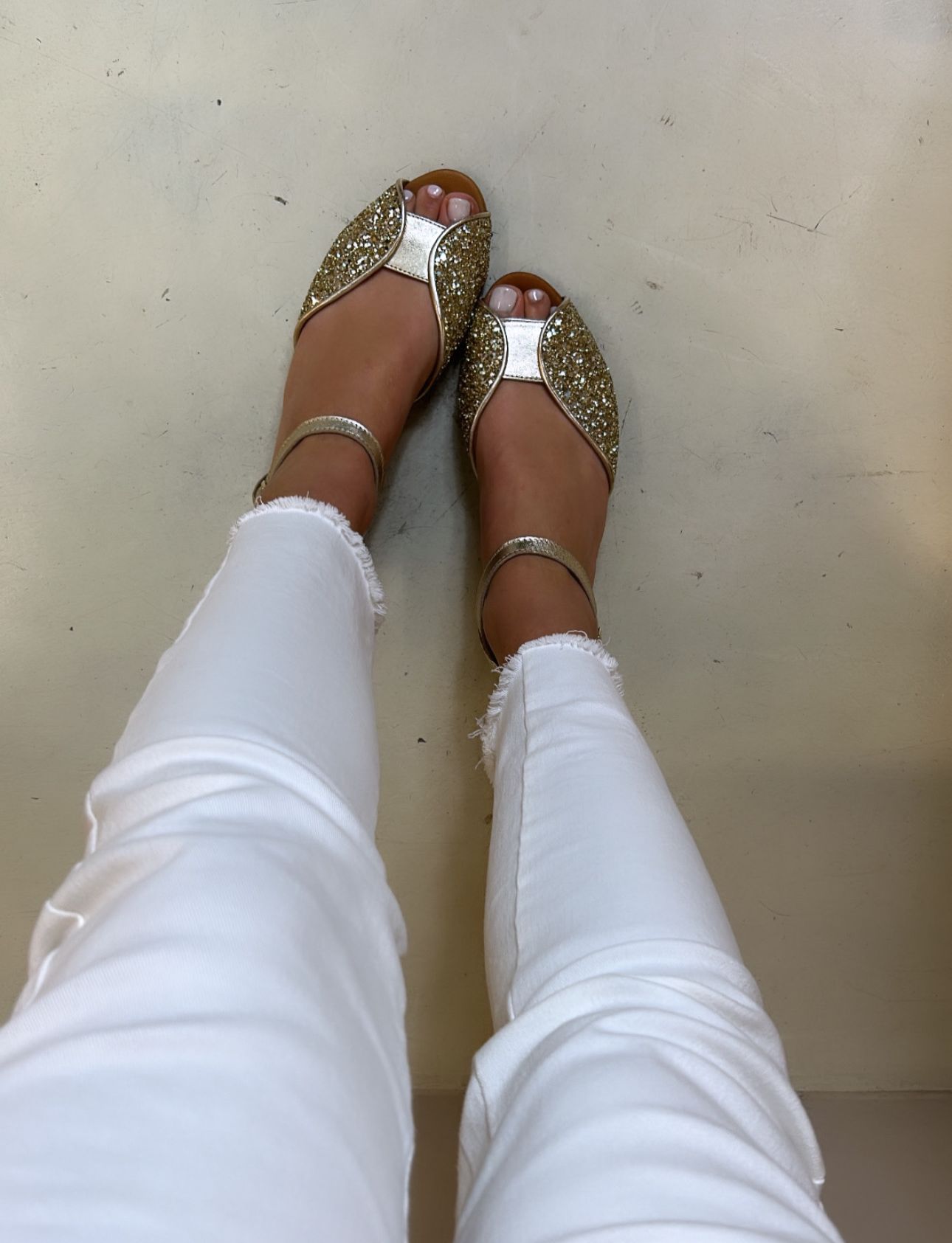 Creative Sandalo donna spuntato in glitter platino