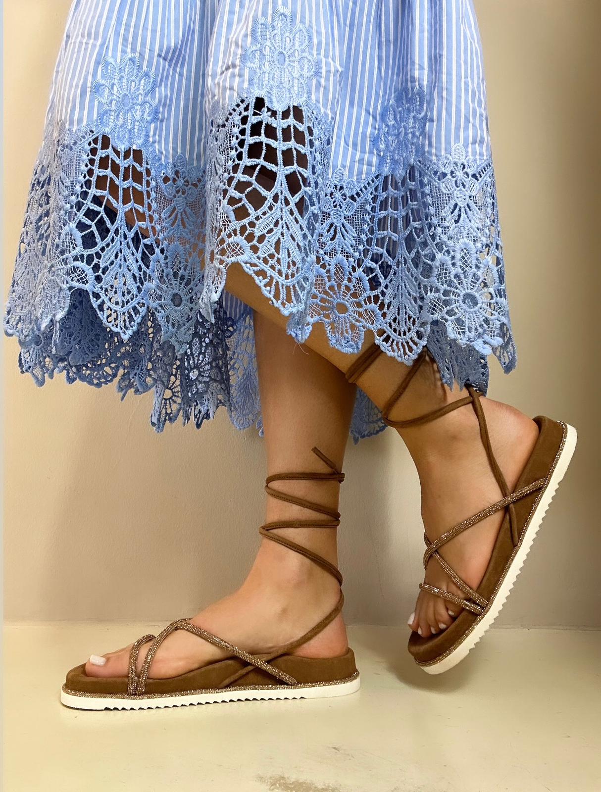 CB Fusion Sandalo donna in suede cuoio alla schiava con strass