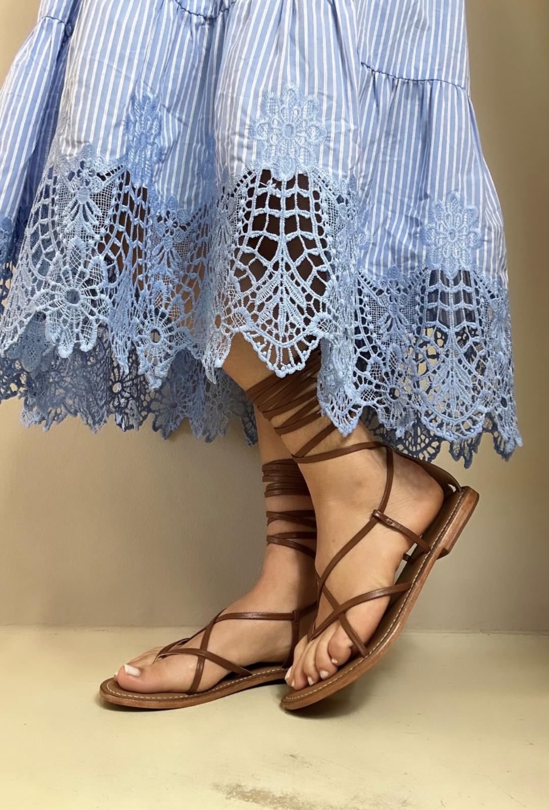 CB Fusion Sandalo donna infradito alla schiava con lacci sottili in pelle cuoio