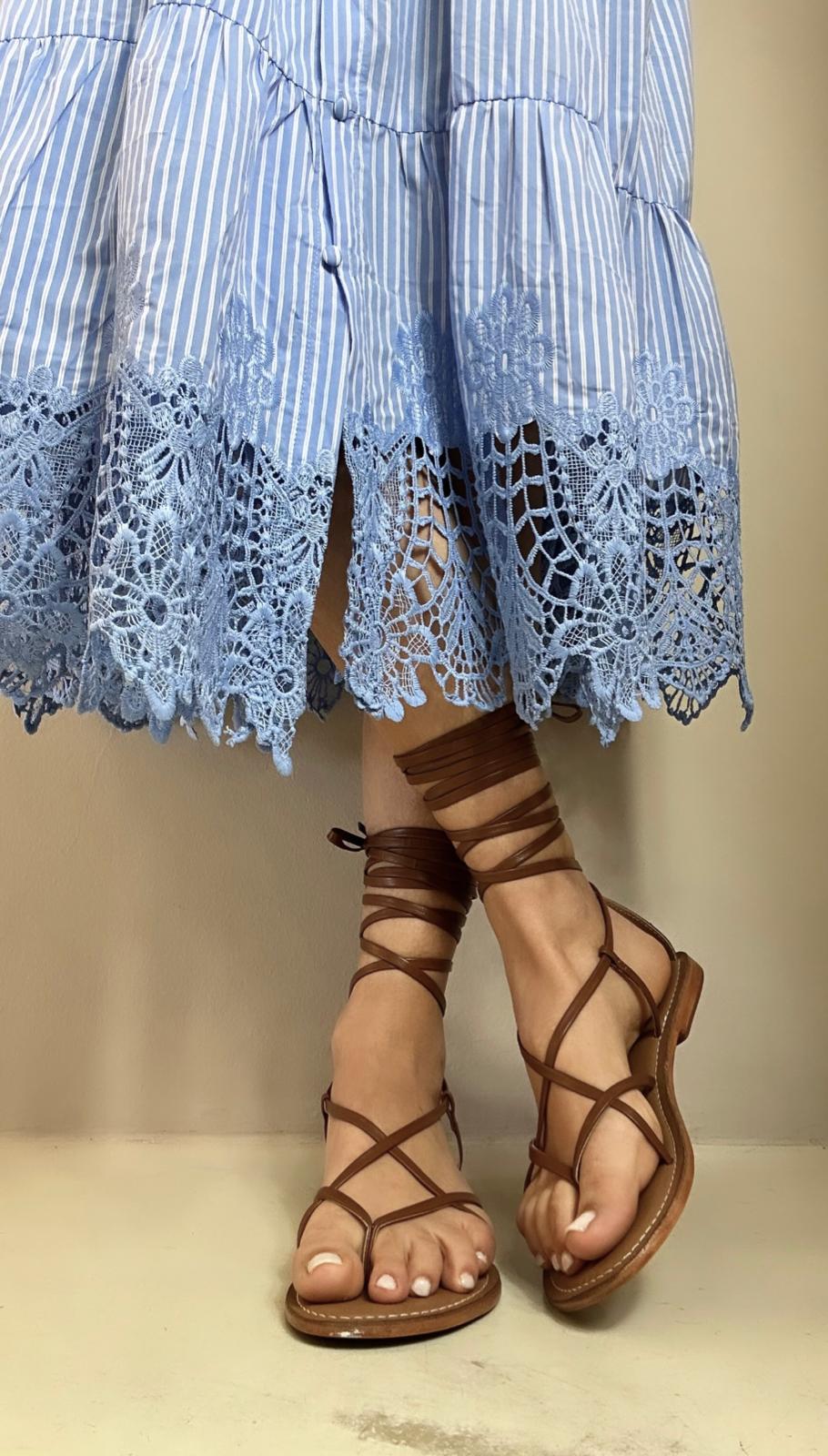 CB Fusion Sandalo donna infradito alla schiava con lacci sottili in pelle cuoio
