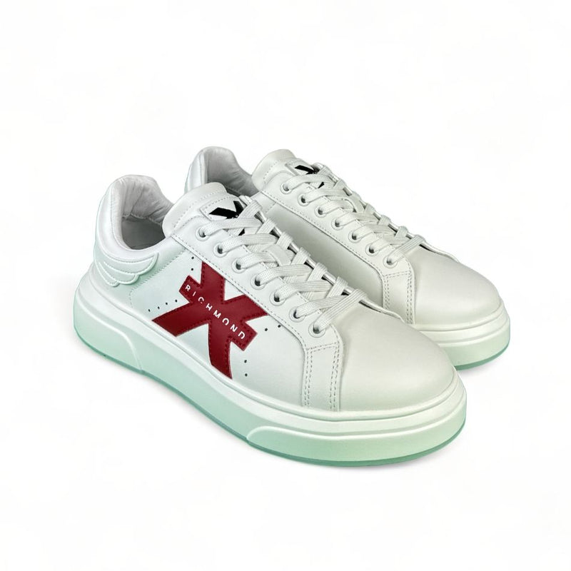 John Richmond Sneakers uomo in pelle bianca con logo rosso