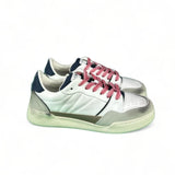 Monoway Sneakers uomo in pelle bianco con dettagli blu e suede sabbia