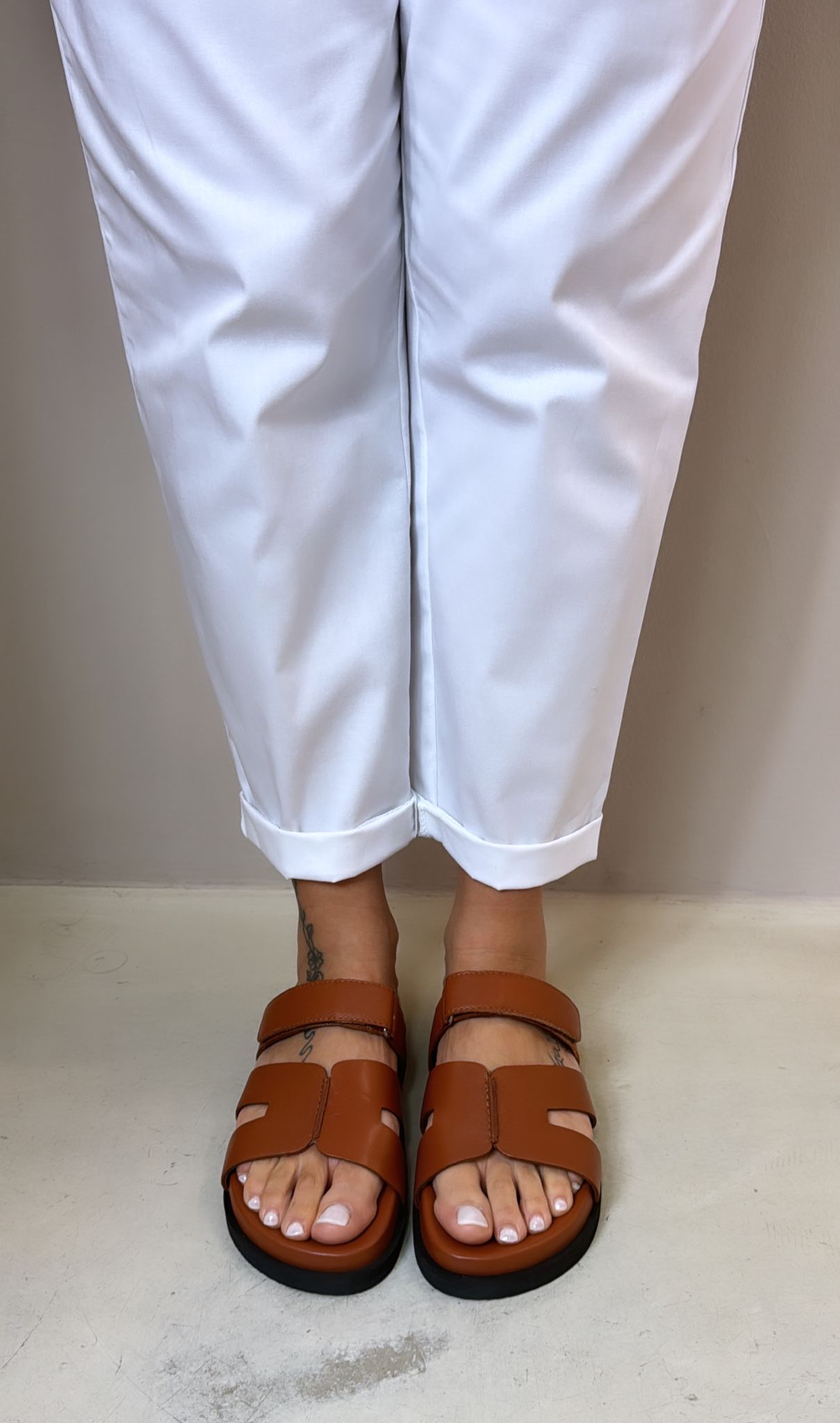 Mosaic Ciabatta Slider donna in pelle cuoio