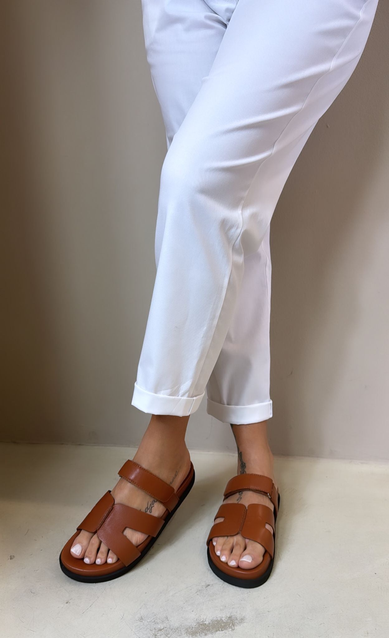 Mosaic Ciabatta Slider donna in pelle cuoio