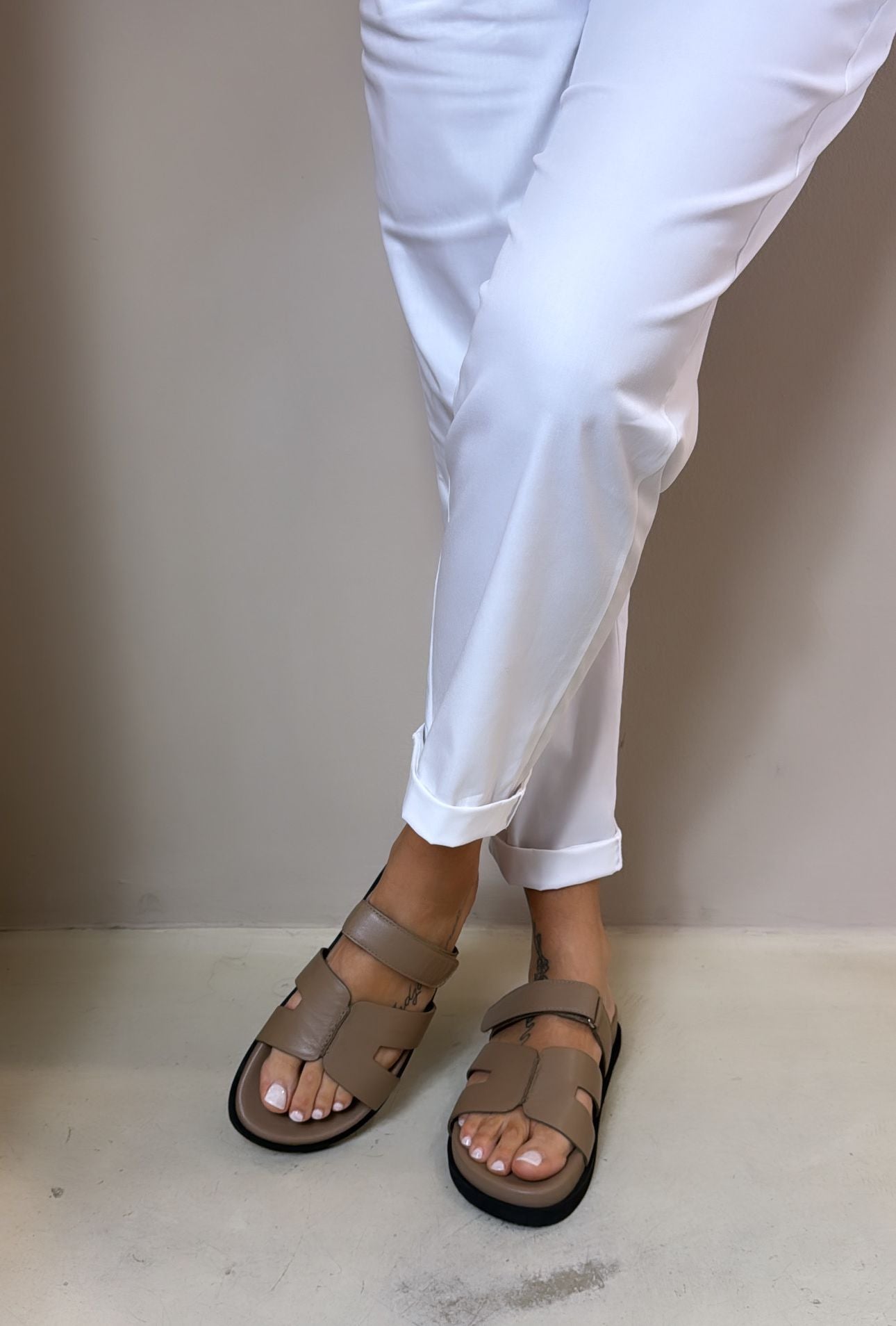Mosaic Ciabatta Slider donna in pelle taupe