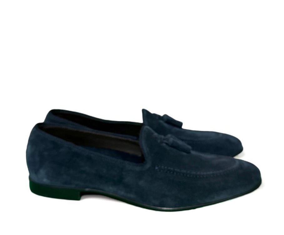 Divine Follie Mocassino uomo in camoscio blu con nappe
