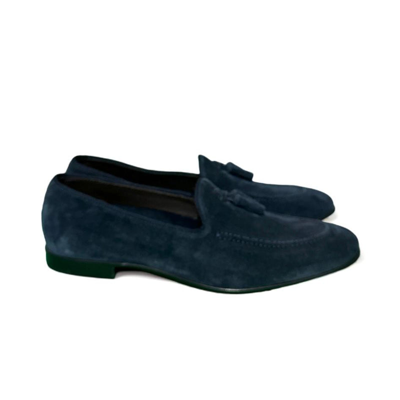 Divine Follie Mocassino uomo in camoscio blu con nappe