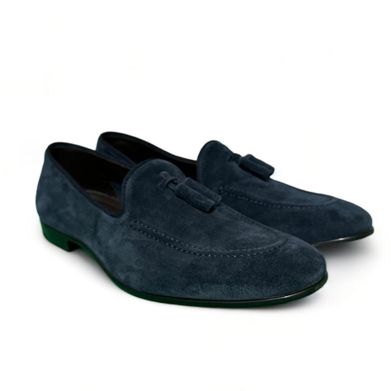 Divine Follie Mocassino uomo in camoscio blu con nappe