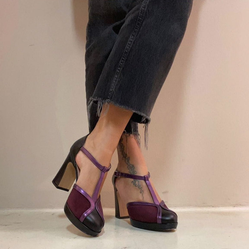 Mondie tanghera in pelle nera camoscio bordeaux