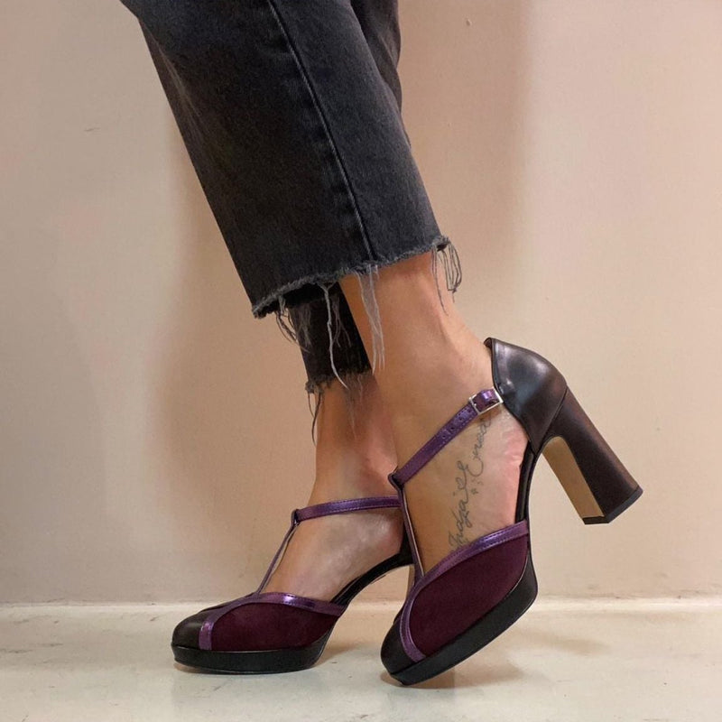 Mondie tanghera in pelle nera camoscio bordeaux