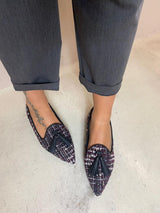 Bottega Lotti slipper donna con nappe in tweed melangiato bordeaux