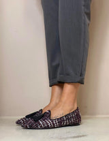 Bottega Lotti slipper donna con nappe in tweed melangiato bordeaux