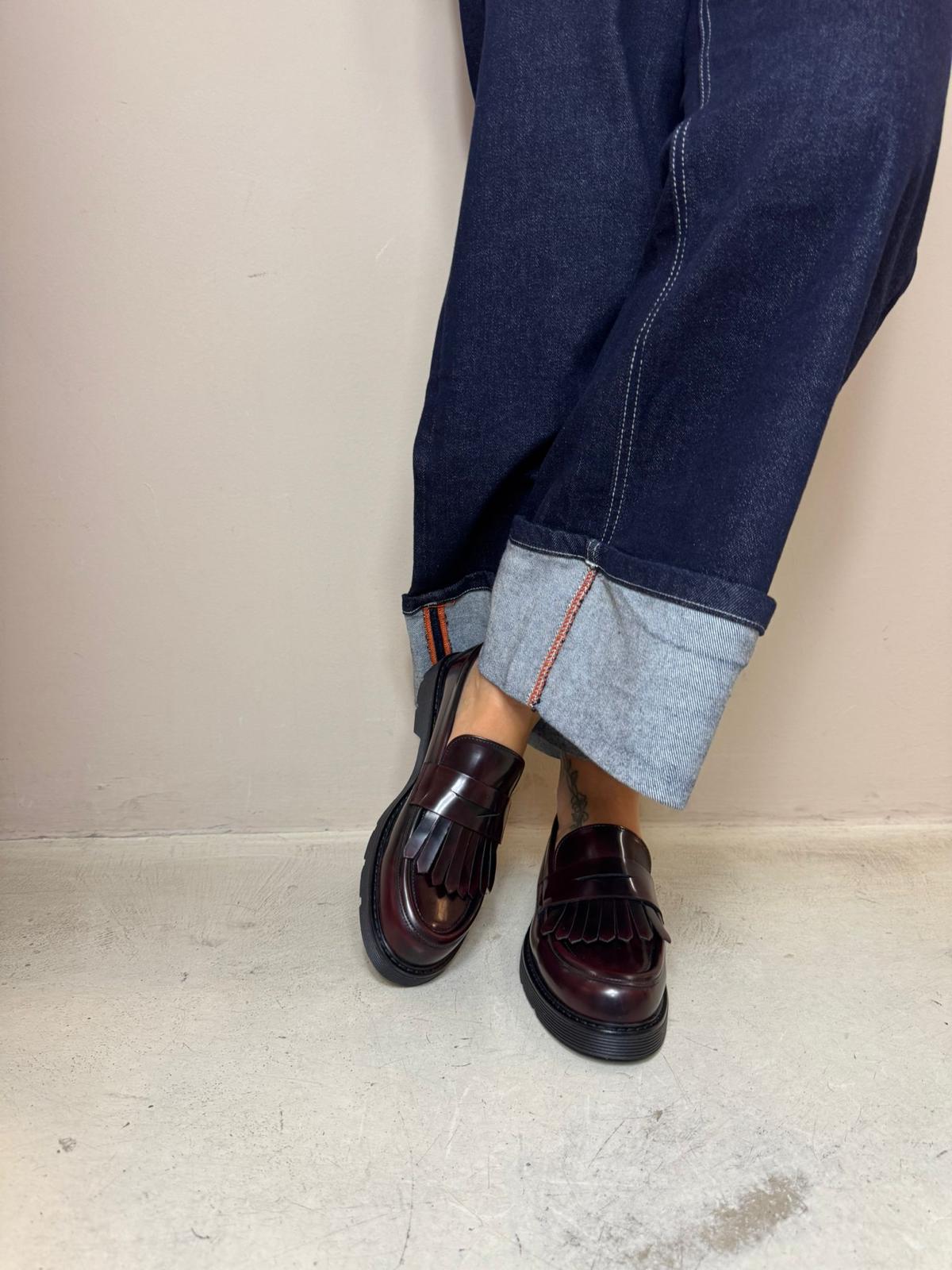 Bottega Lotti mocassini donna in abrasivato bordeaux con frangia