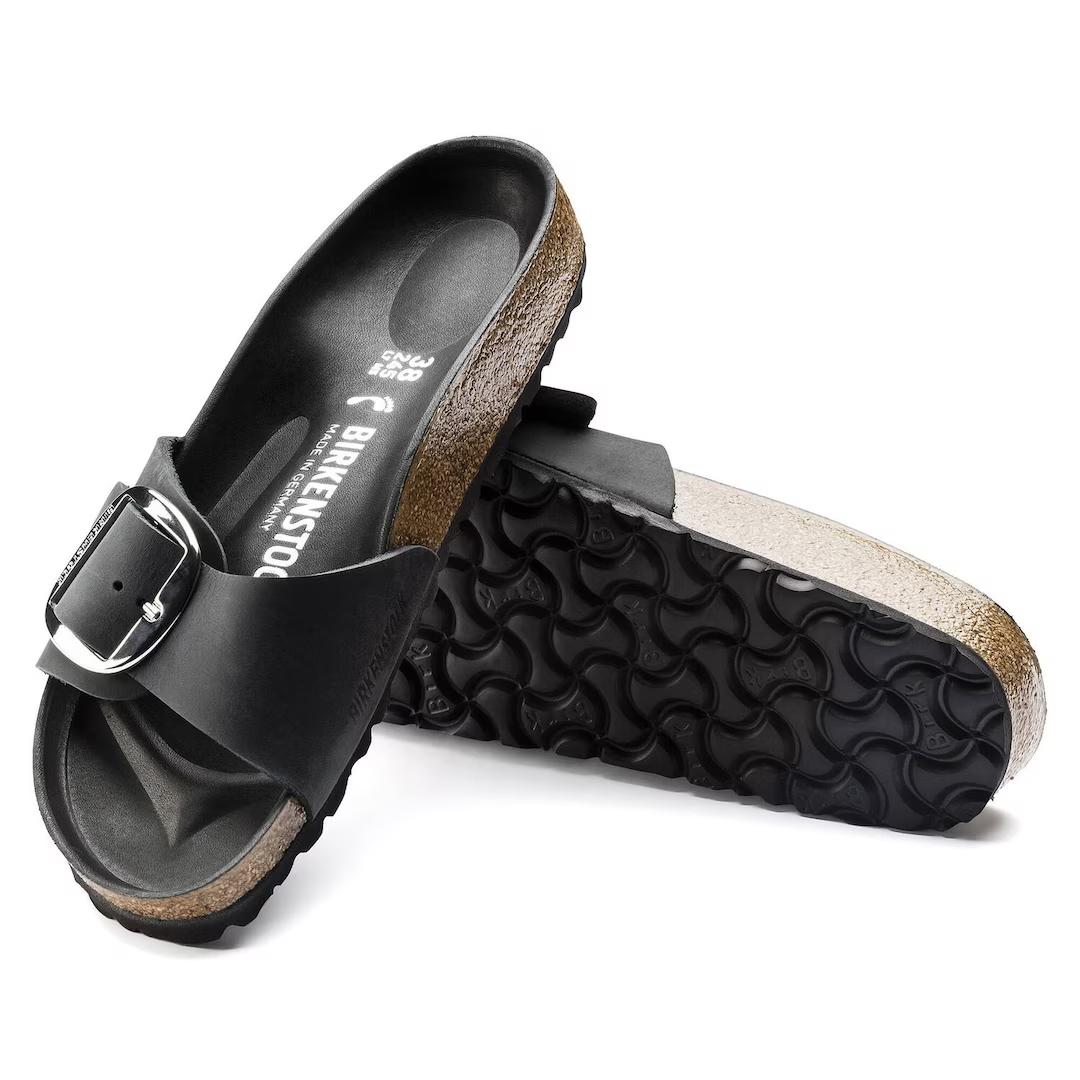 Birkenstock ciabatta donna in pelle oliata nera una fascia con fibbia