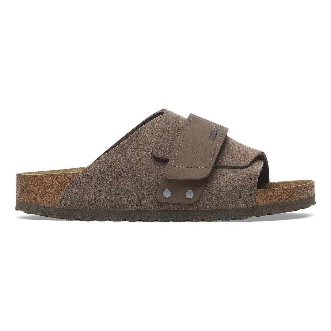Birkenstock ciabatta uomo a fascia in suede concrete gray con velcro
