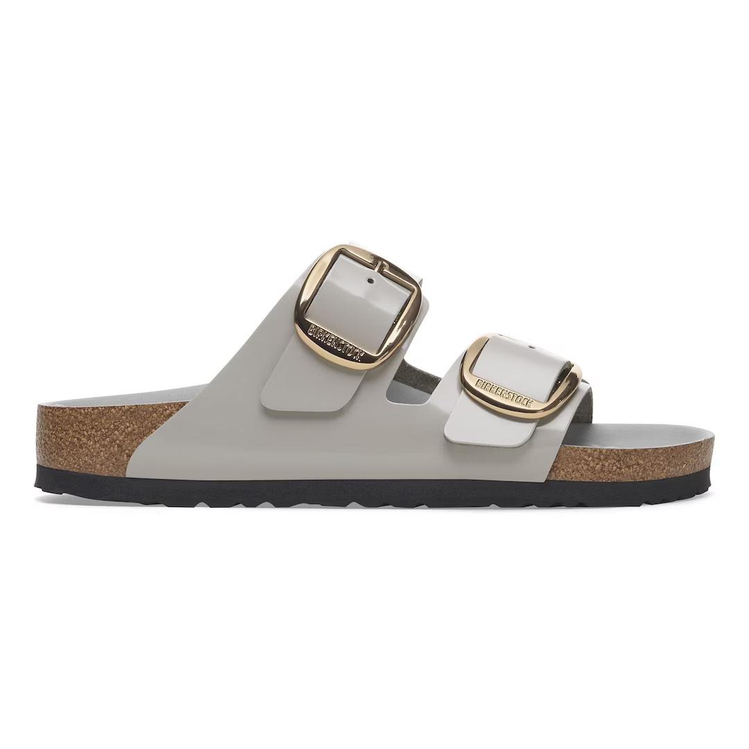 Birkenstock ciabatta due fasce in pelle verniciata grigia