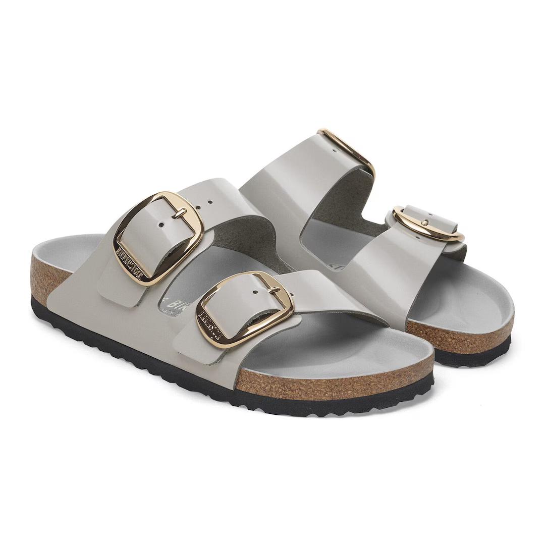 Birkenstock ciabatta due fasce in pelle verniciata grigia