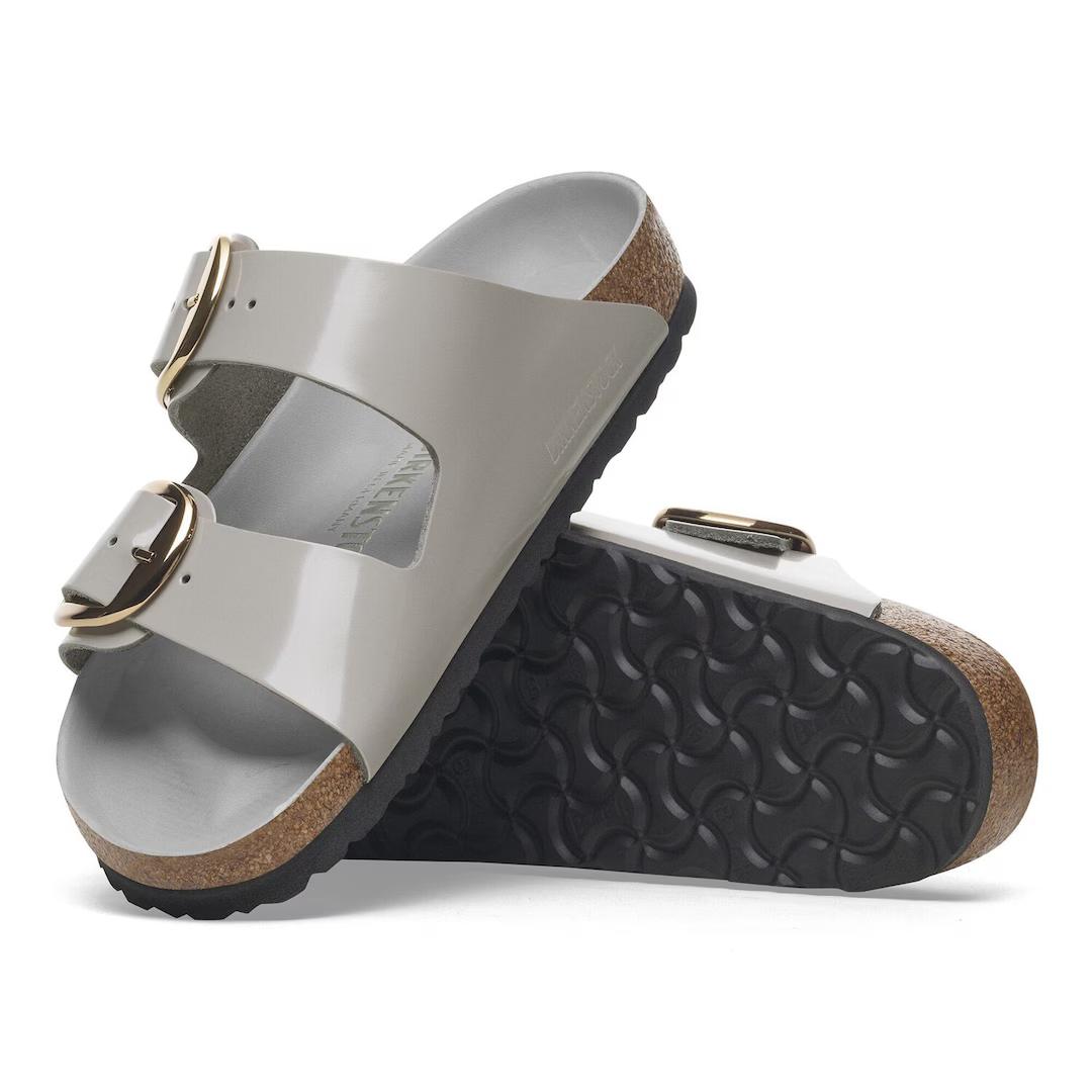 Birkenstock ciabatta due fasce in pelle verniciata grigia