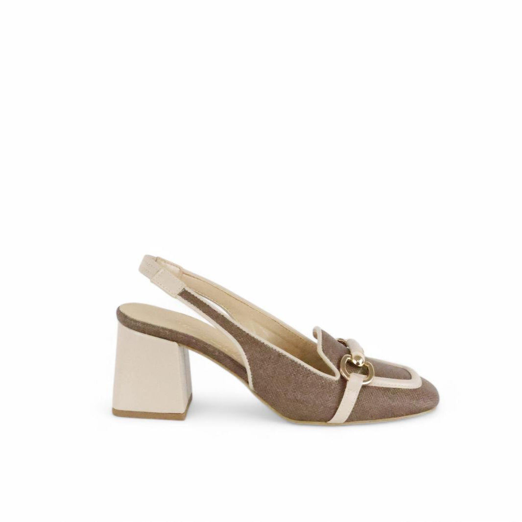 Bottega Lotti slingback donna in rafia rifinito in ecopelle con morsetto fasciato