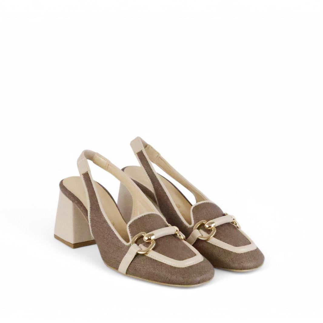 Bottega Lotti slingback donna in rafia rifinito in ecopelle con morsetto fasciato