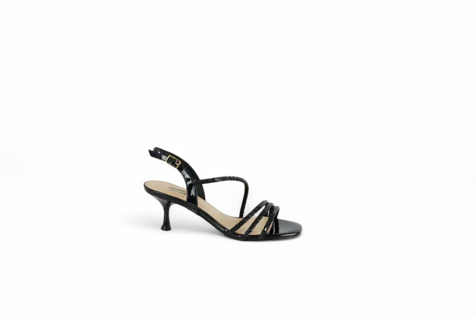 Albano Vanity sandalo nero donna in vernice con laccini con specchietti e strass