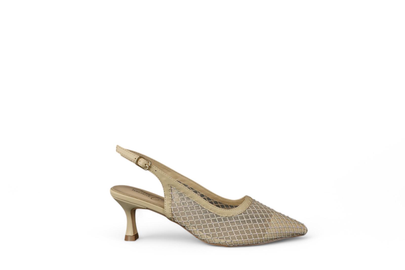 Cristin chanel donna in ecopelle e rete nude con strass