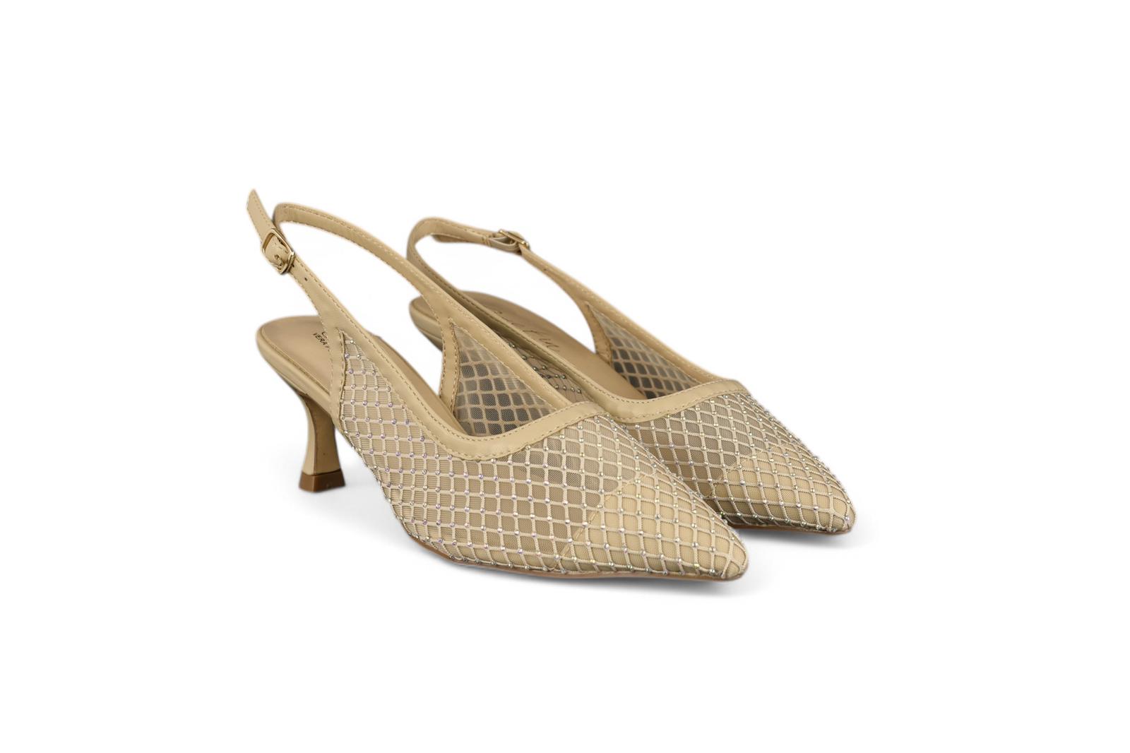 Cristin chanel donna in ecopelle e rete nude con strass