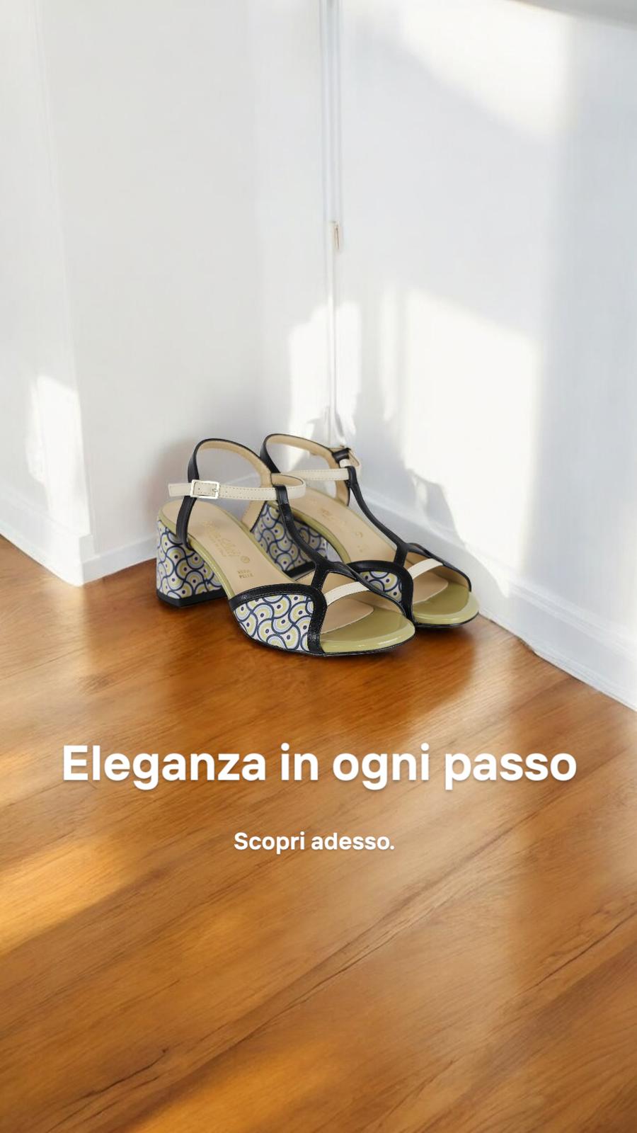 Bottega Lotti sandalo in ecopelle nero e beige con inserti fantasia