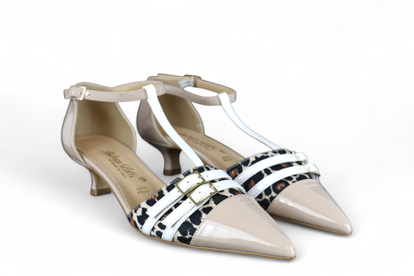 Bottega Lotti mary jane donna in ecopelle nude e tessuto animalier