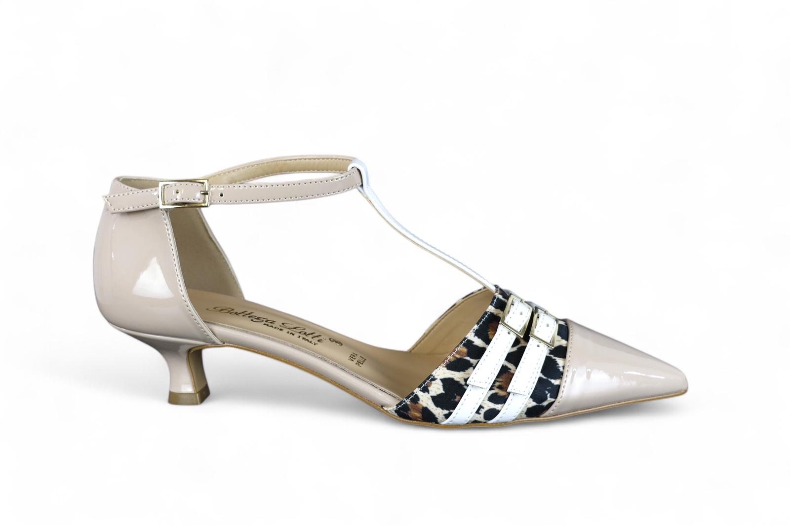 Bottega Lotti mary jane donna in ecopelle nude e tessuto animalier