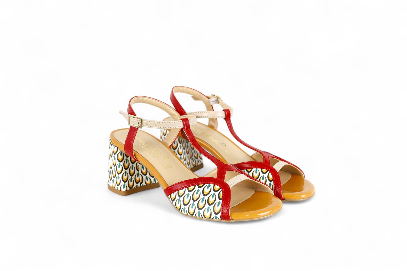 Bottega Lotti sandalo in ecopelle rosso e nude con inserti fantasia