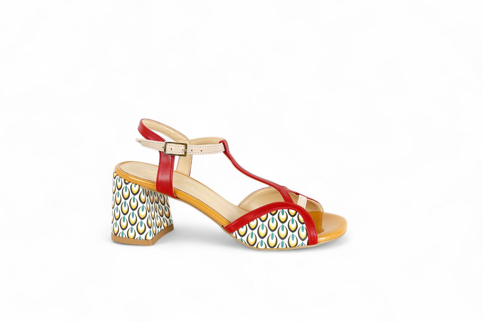 Bottega Lotti sandalo in ecopelle rosso e nude con inserti fantasia
