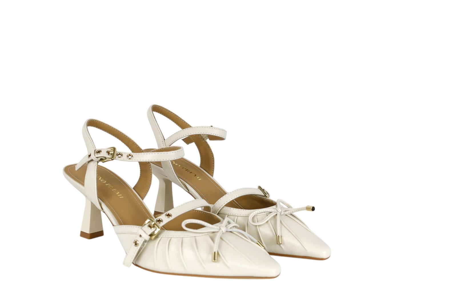 Bruno Premi slingback donna in pelle color burro con fiocco e laccino con fibbia