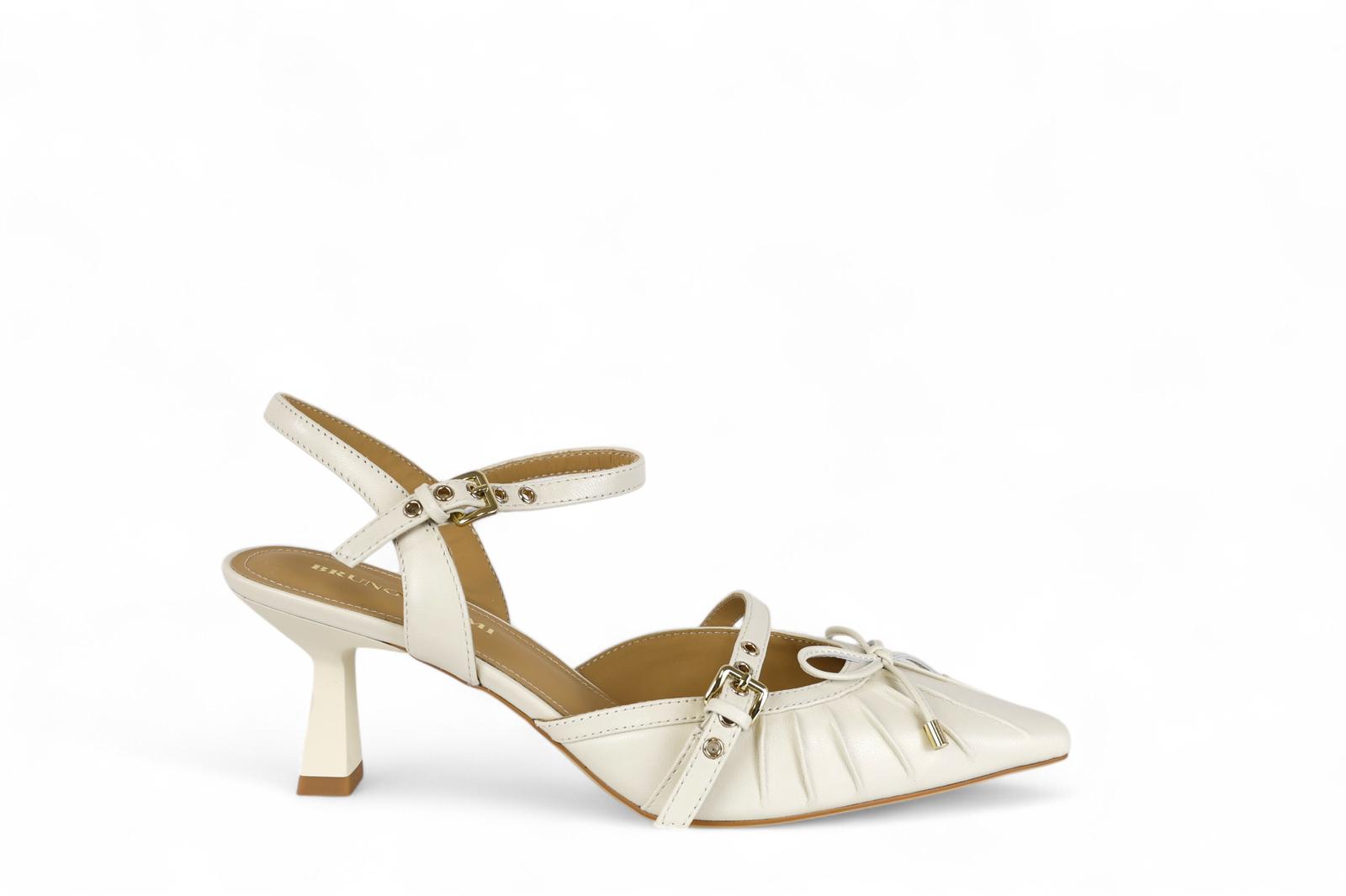 Bruno Premi slingback donna in pelle color burro con fiocco e laccino con fibbia