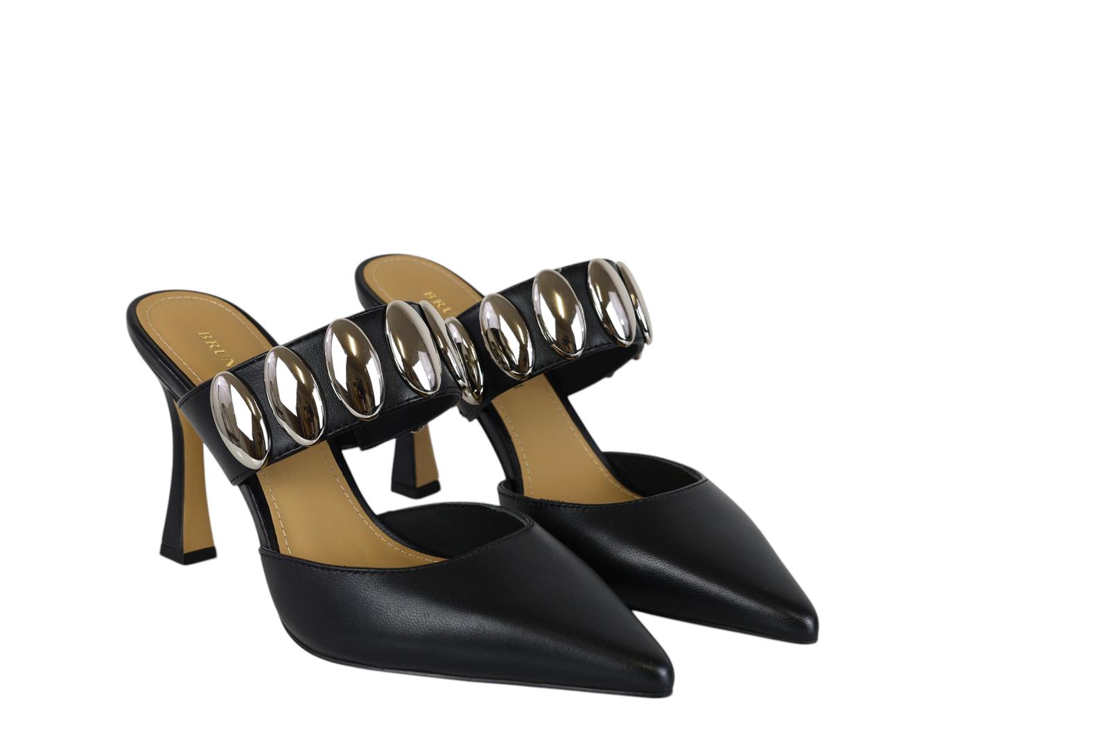 Bruno Premi sabot donna in pelle nera con borchie