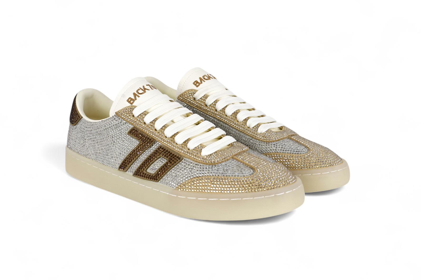 Back 70 sneakers donna con strass argento,oro e bronzo