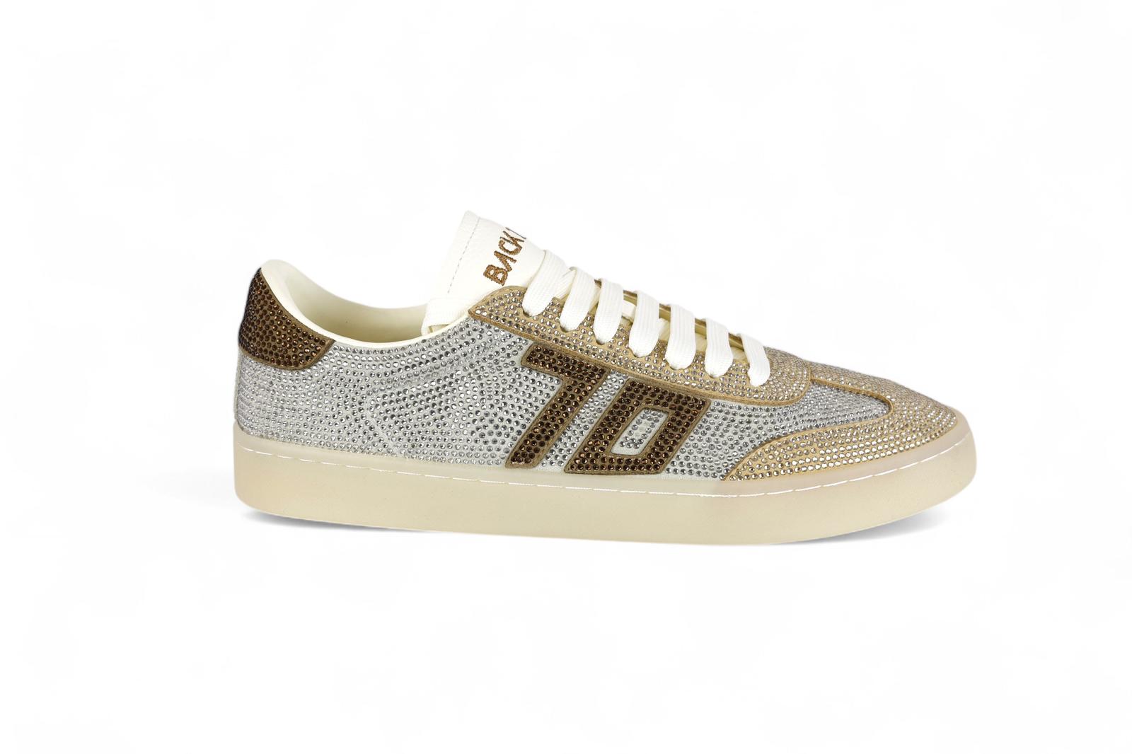 Back 70 sneakers donna con strass argento,oro e bronzo