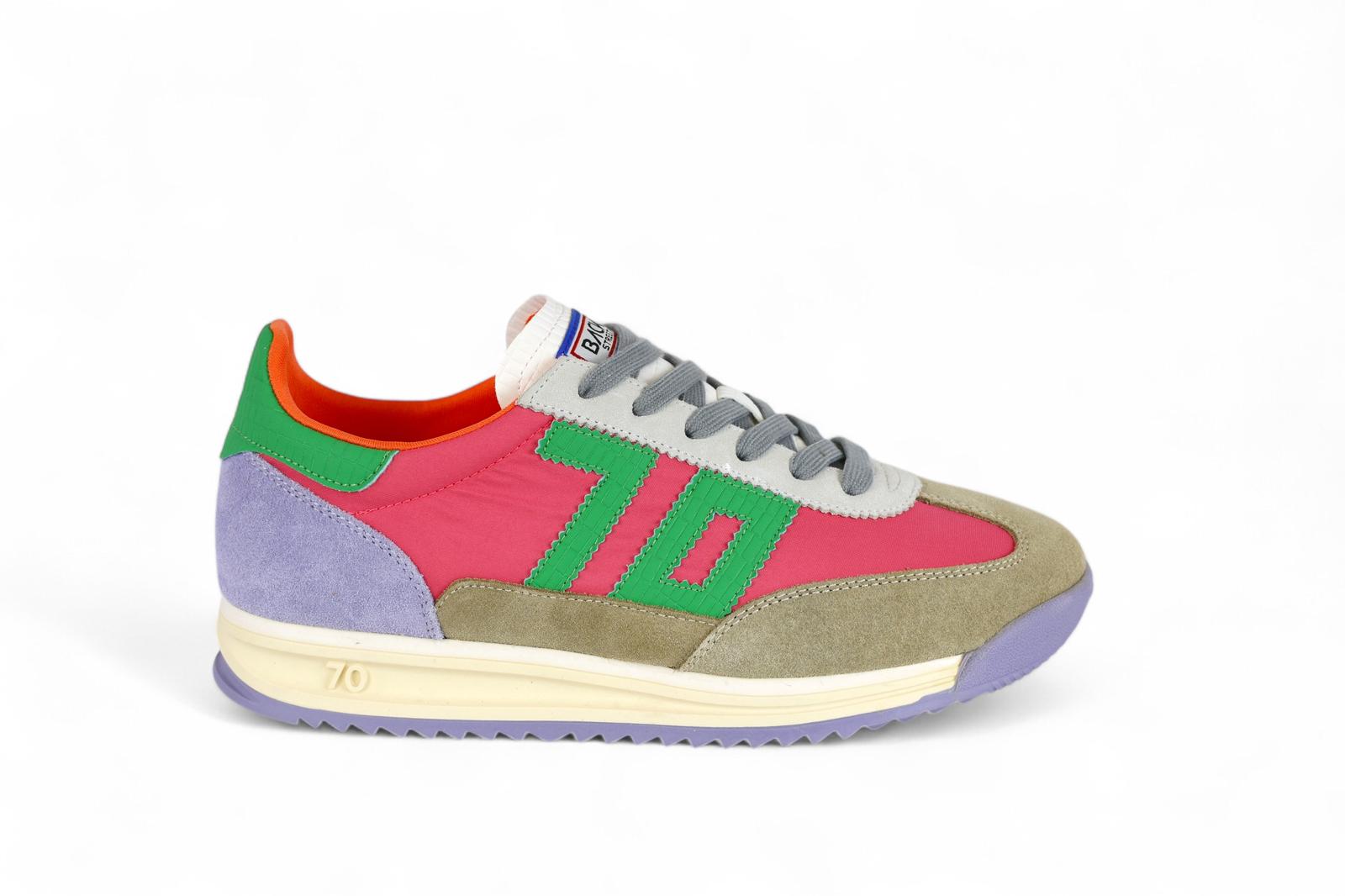 Back 70 sneaker donna in tessuto multicolore e suede beige e lilla