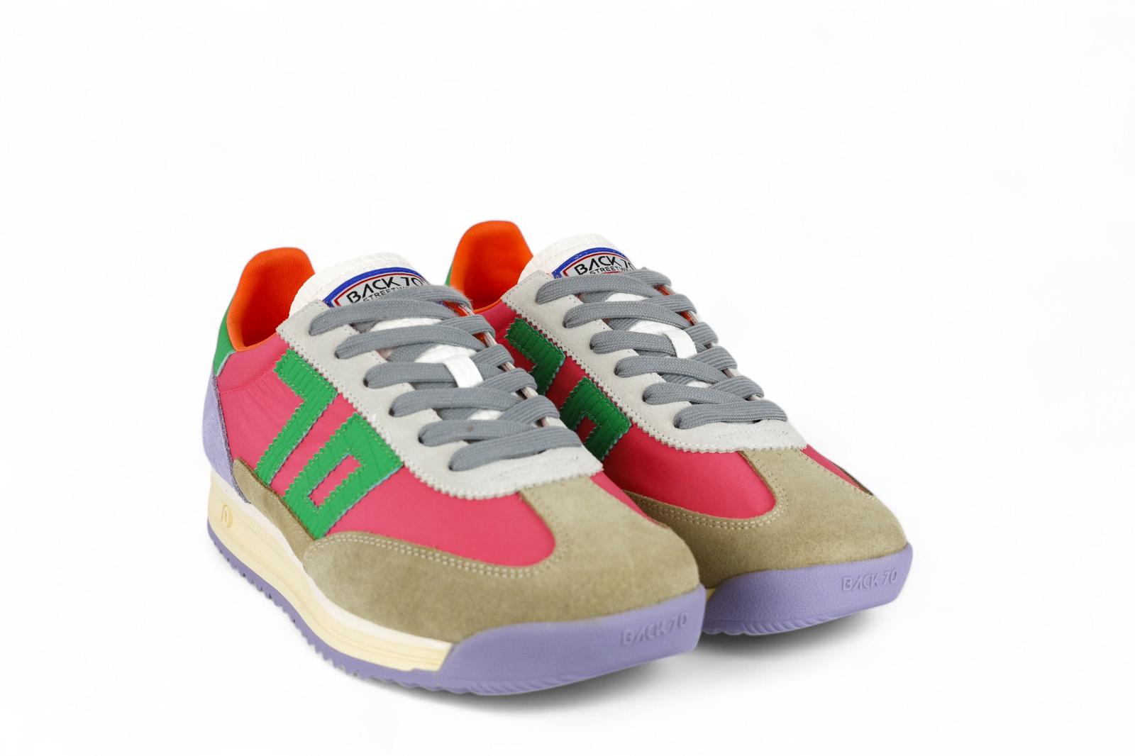 Back 70 sneaker donna in tessuto multicolore e suede beige e lilla
