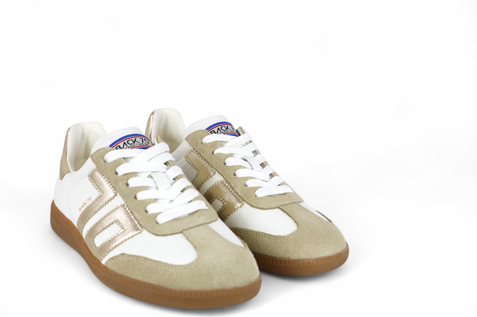 Back 70 sneakers donna in pelle bianco e dettagli in laminato oro