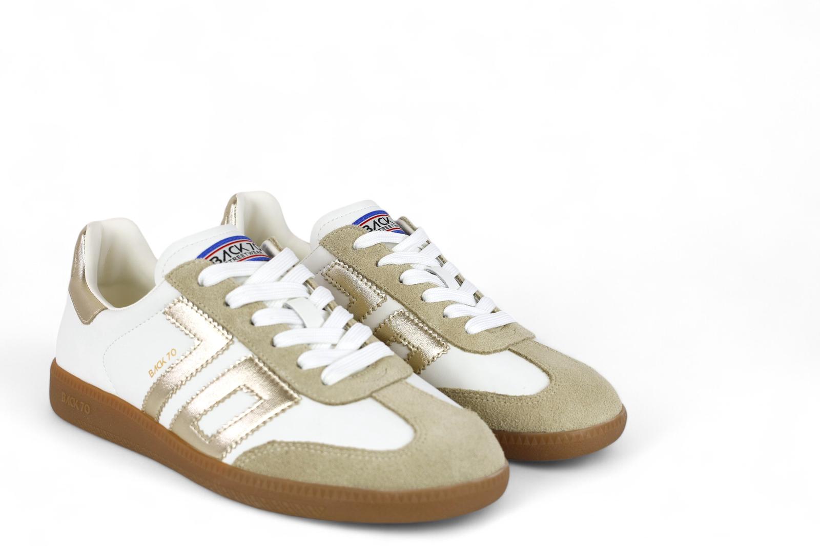 Back 70 sneakers donna in pelle bianco e dettagli in laminato oro