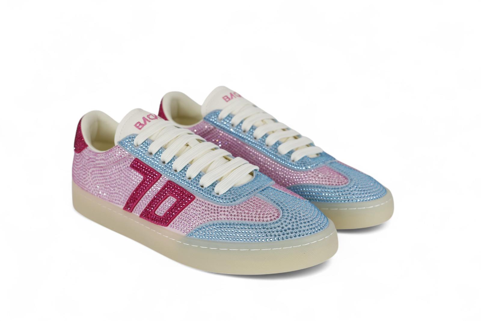 Back 70 sneakers donna con strass azzurro, rosa e ciliegia