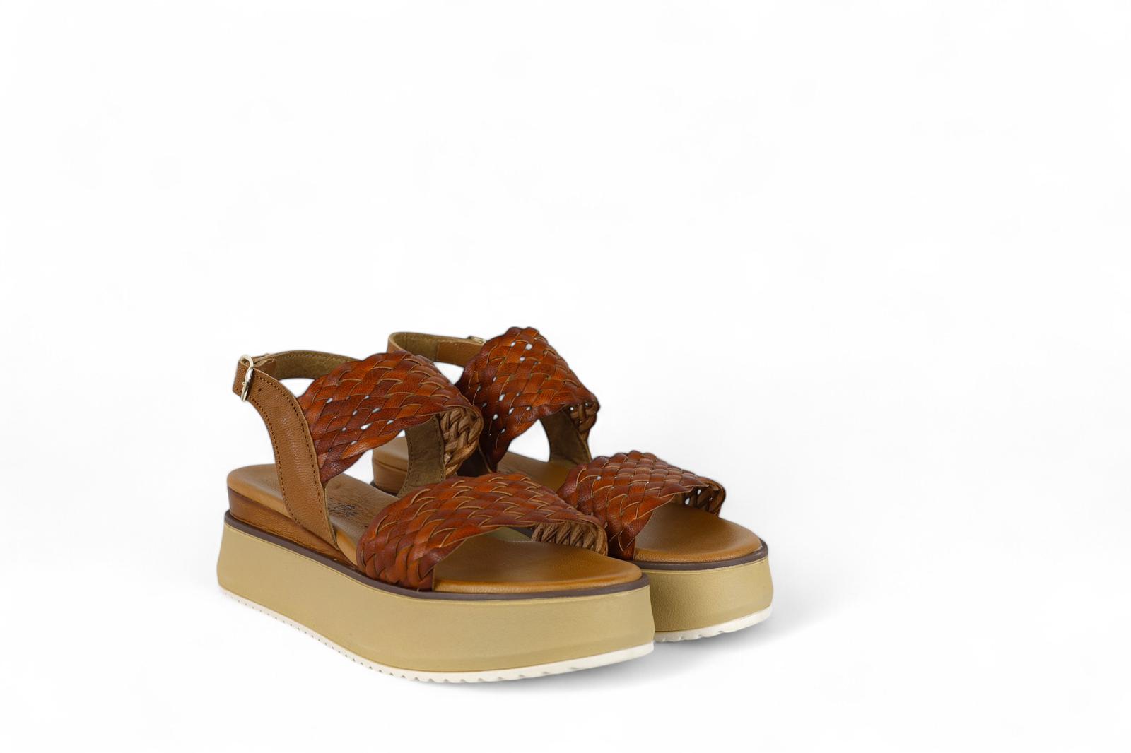 Creative sandalo con plateaux donna in pelle intrecciata cuoio