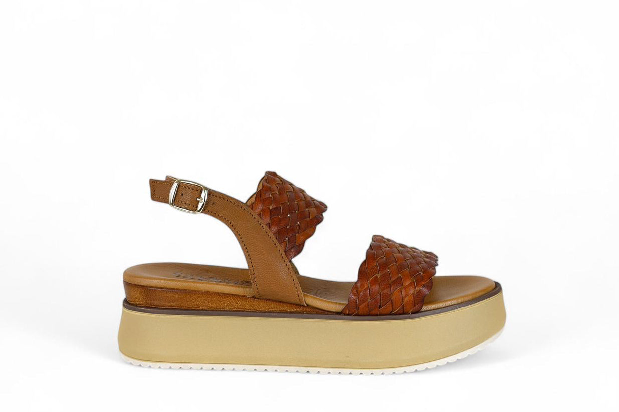 Creative sandalo con plateaux donna in pelle intrecciata cuoio