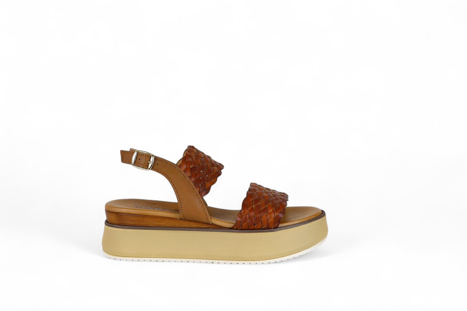 Creative sandalo con plateaux donna in pelle intrecciata cuoio