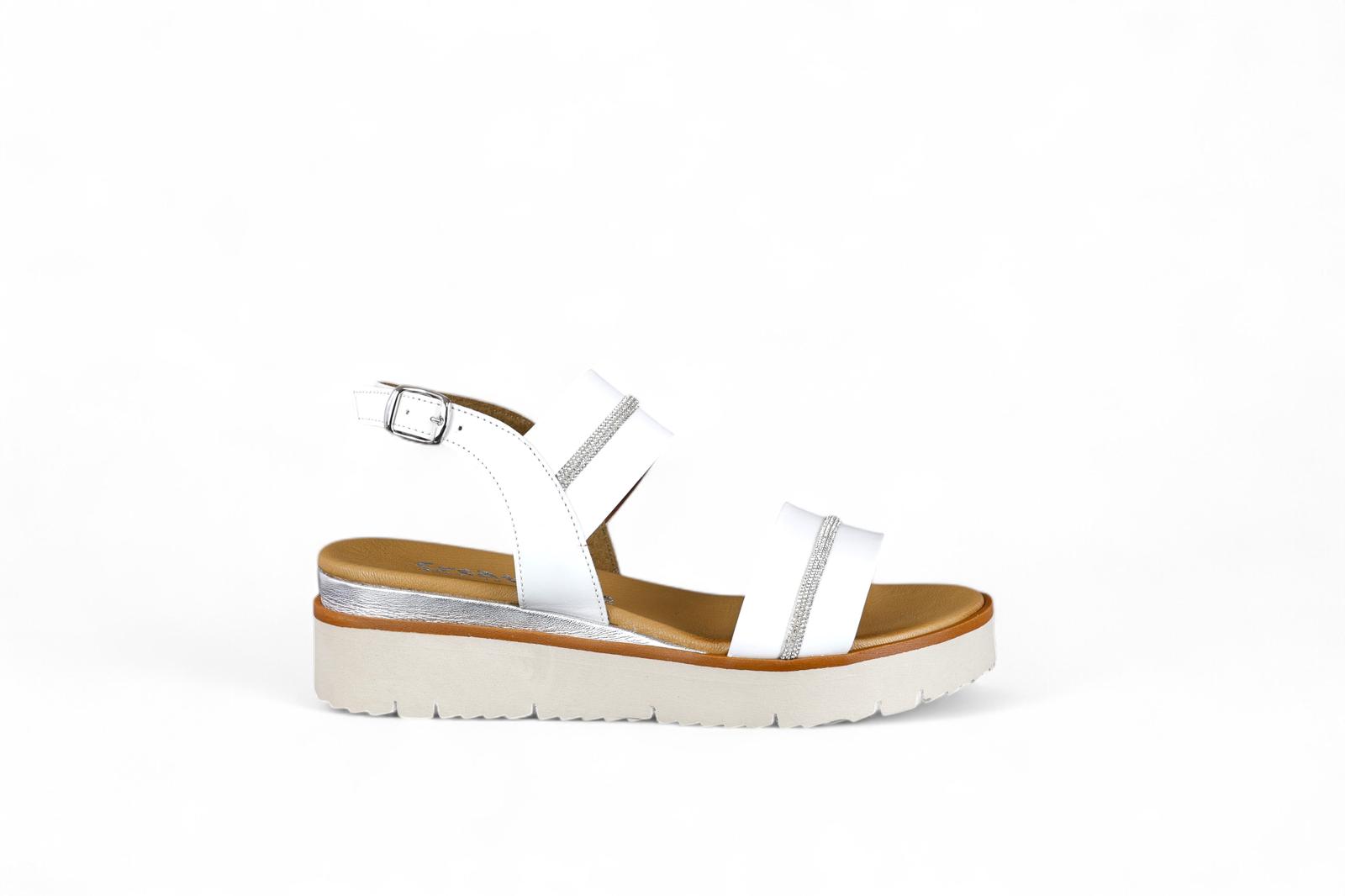 Creative sandalo donna in pelle bianco con dettagli strass