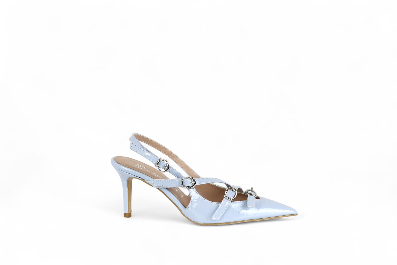 Divine Follie slingback con tacco in vernice polvere con fibbie