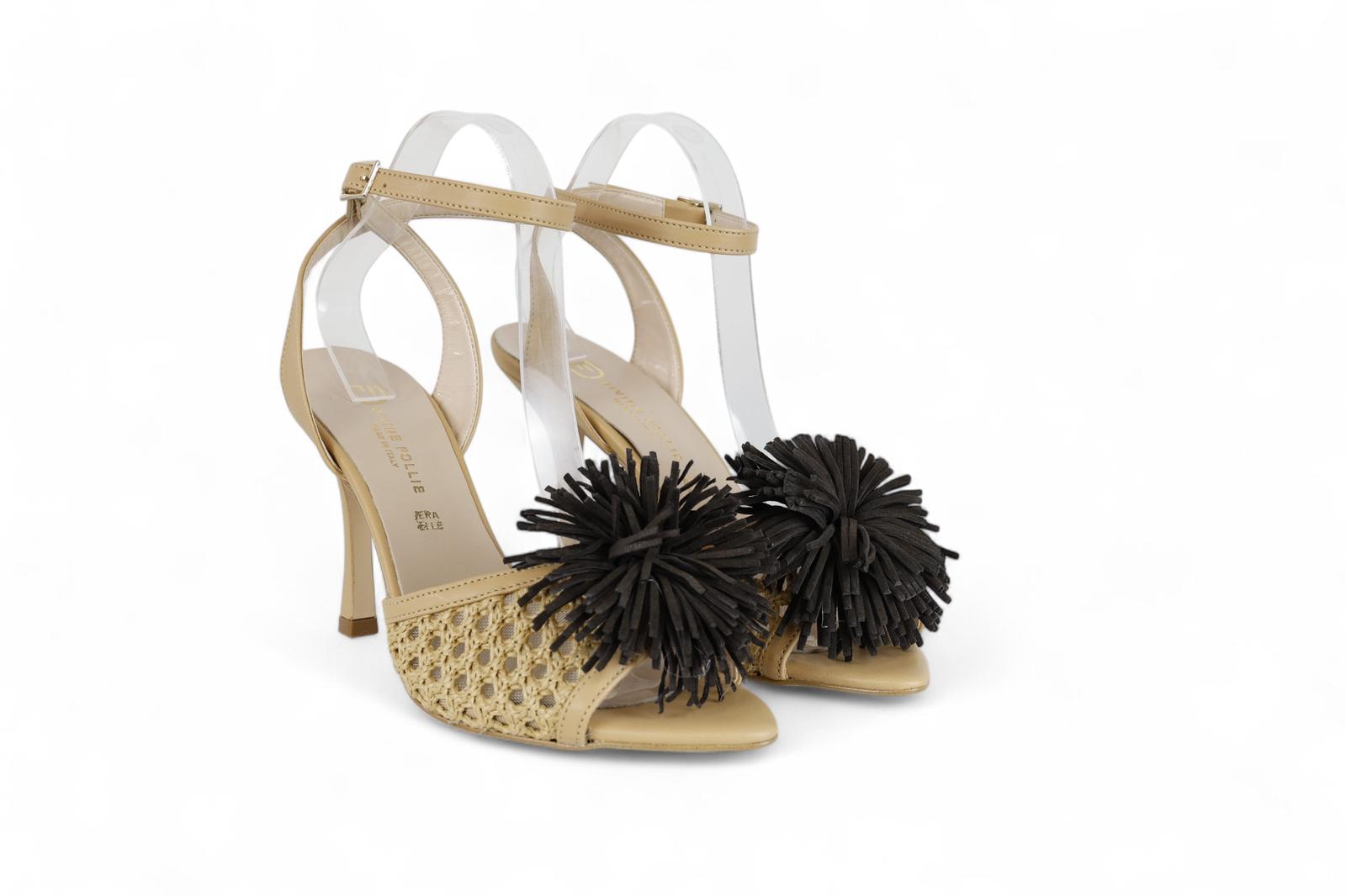 Divine Follie sandalo donna tacco alto in pelle traforata e ponpon
